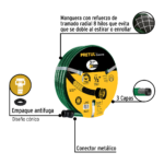Manguera 1/2" reforzada 3 capas conexiones metal 15m, PRETUL - Imagen 4