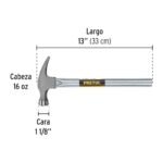 Martillo Curvo 16 Oz Mango Tubular Pretul - Imagen 2